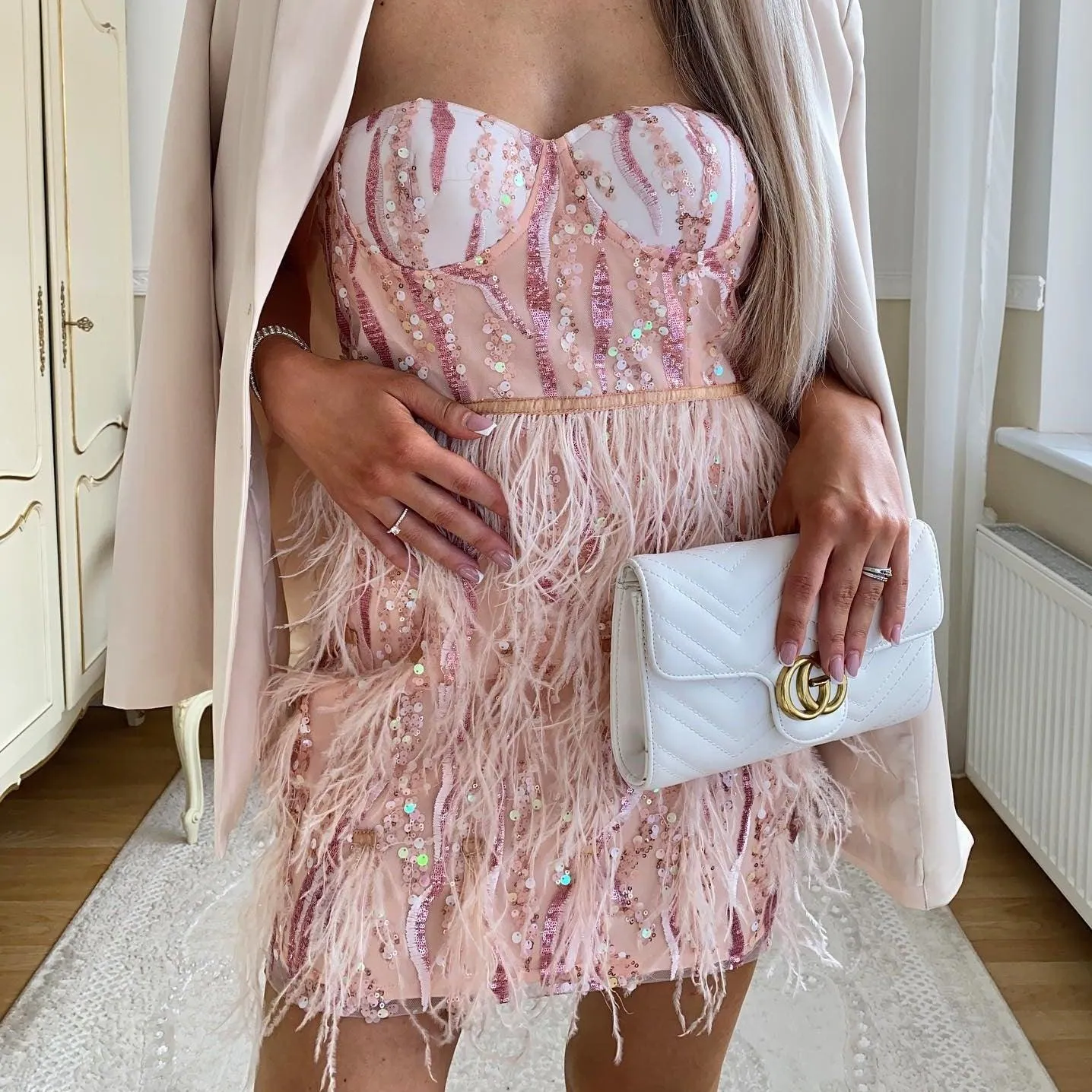 Dainty Doll Sequin Feather Fringe Mini Dress