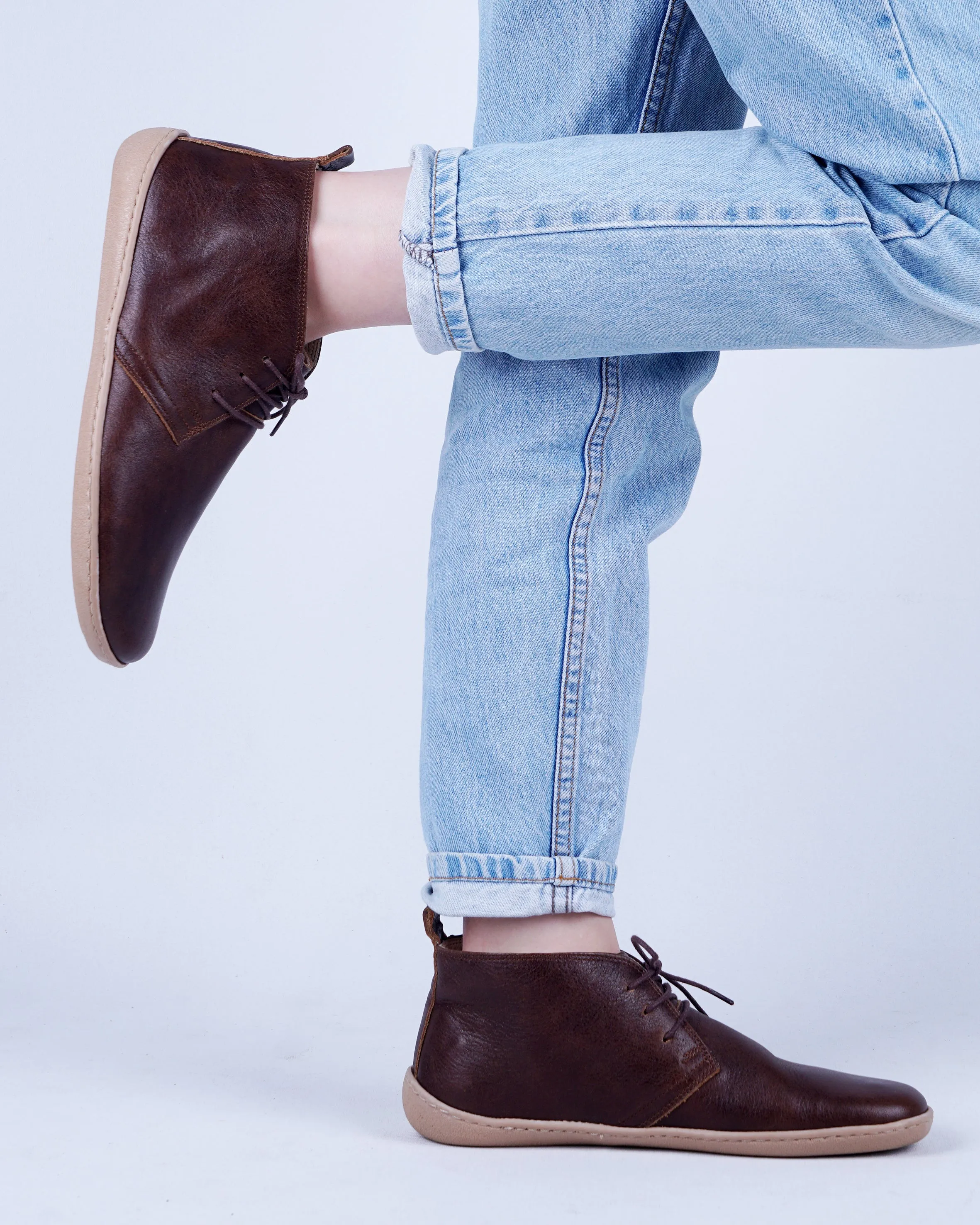 Dark Brown Ankle Boots Wide Barefoot Shoes Smooth Leather Handmade 6mm Rubber Outsole