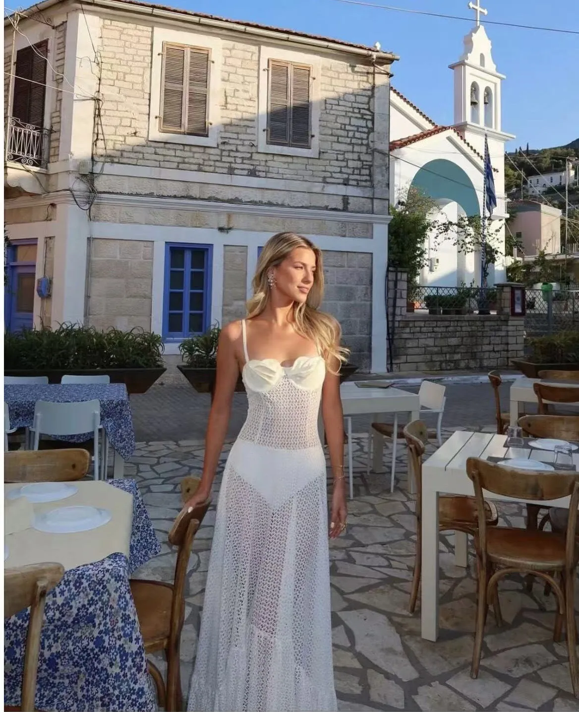 Delicate Floral Lace See-Through Asymmetrical Strap Dress