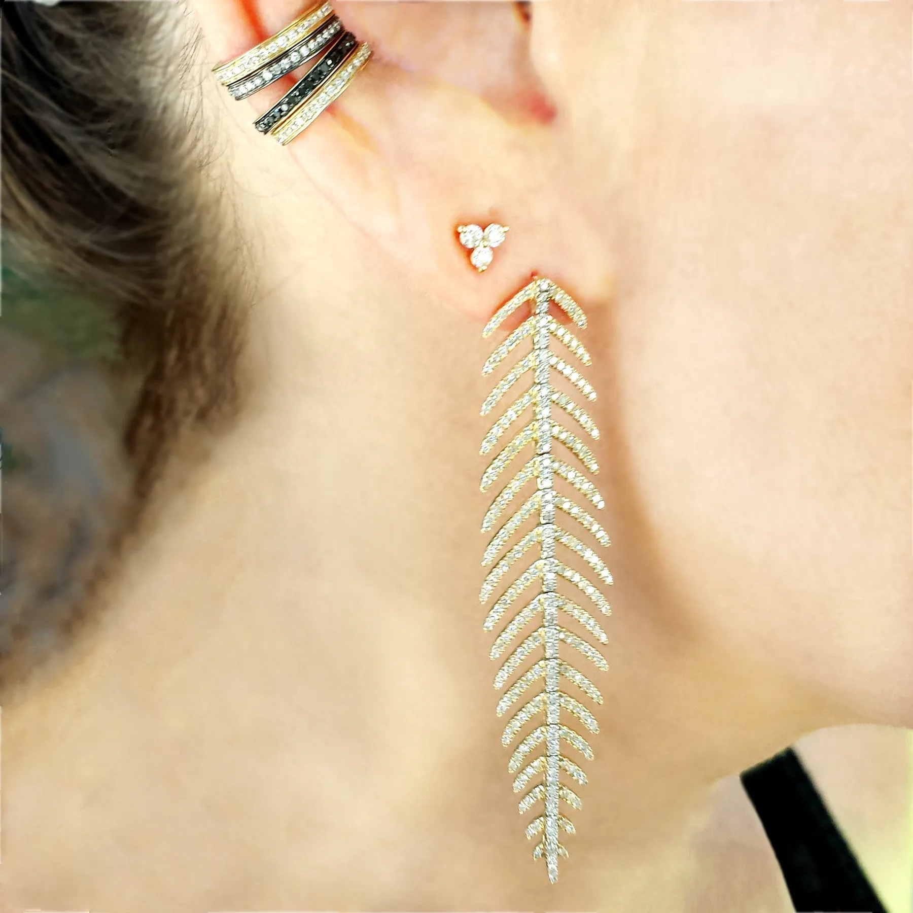 Diamond Feather Earring