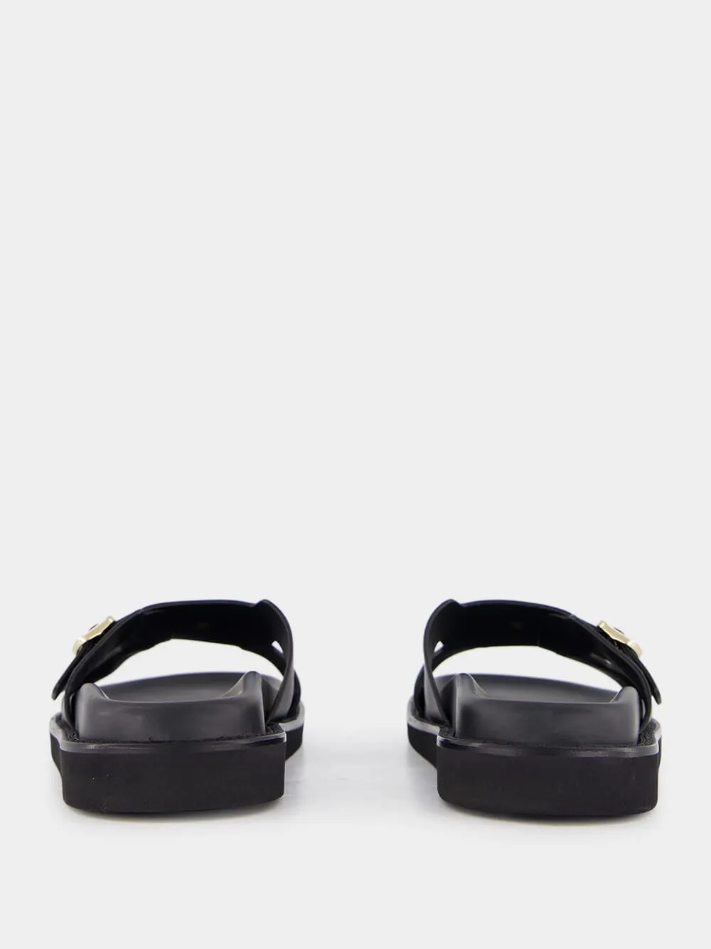 Double Buckle Leather Slides