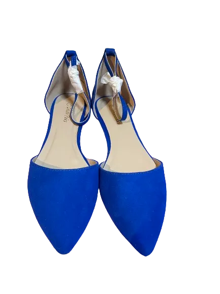 Dream Pairs Blue Faux Suede Ankle Strap Flats
