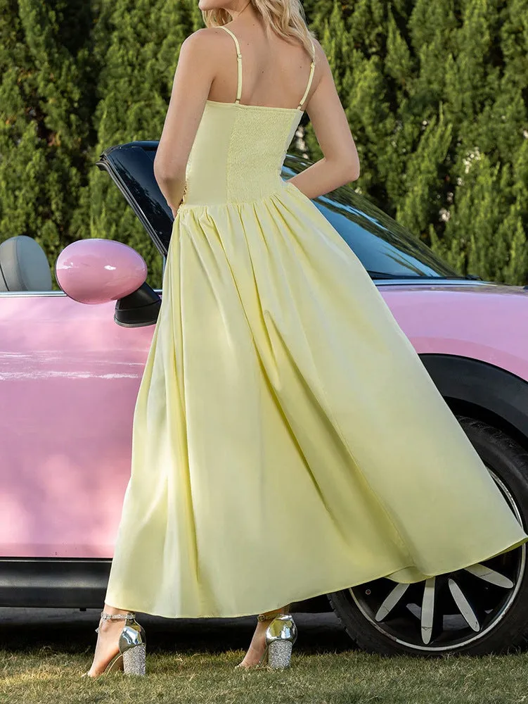 Elegant Mesh Patchwork Asymmetrical Ruffle Dress with Spaghetti Straps