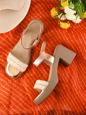 Embellished Beaded Strap Block Heel Sandal