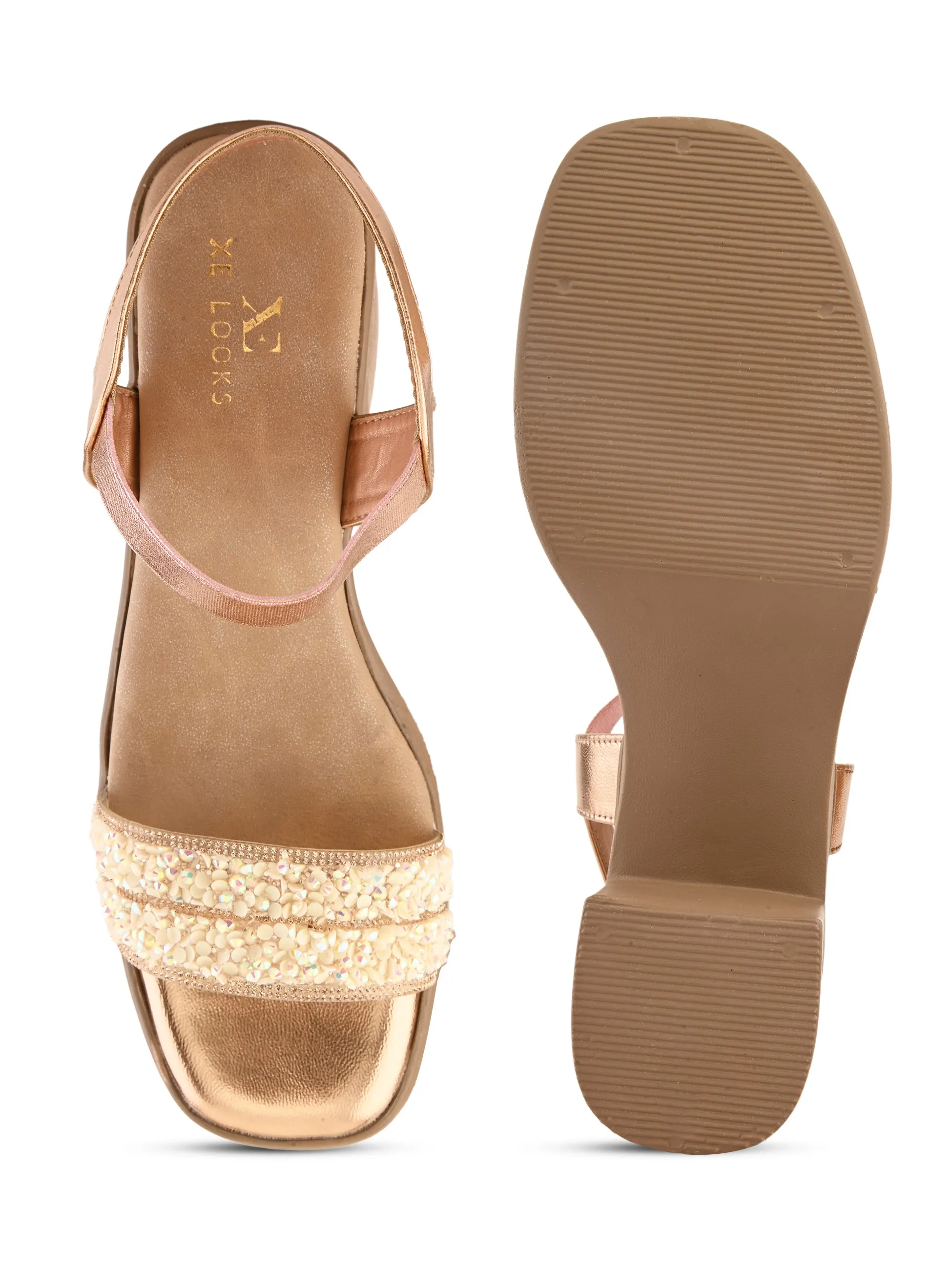 Embellished Beaded Strap Block Heel Sandal