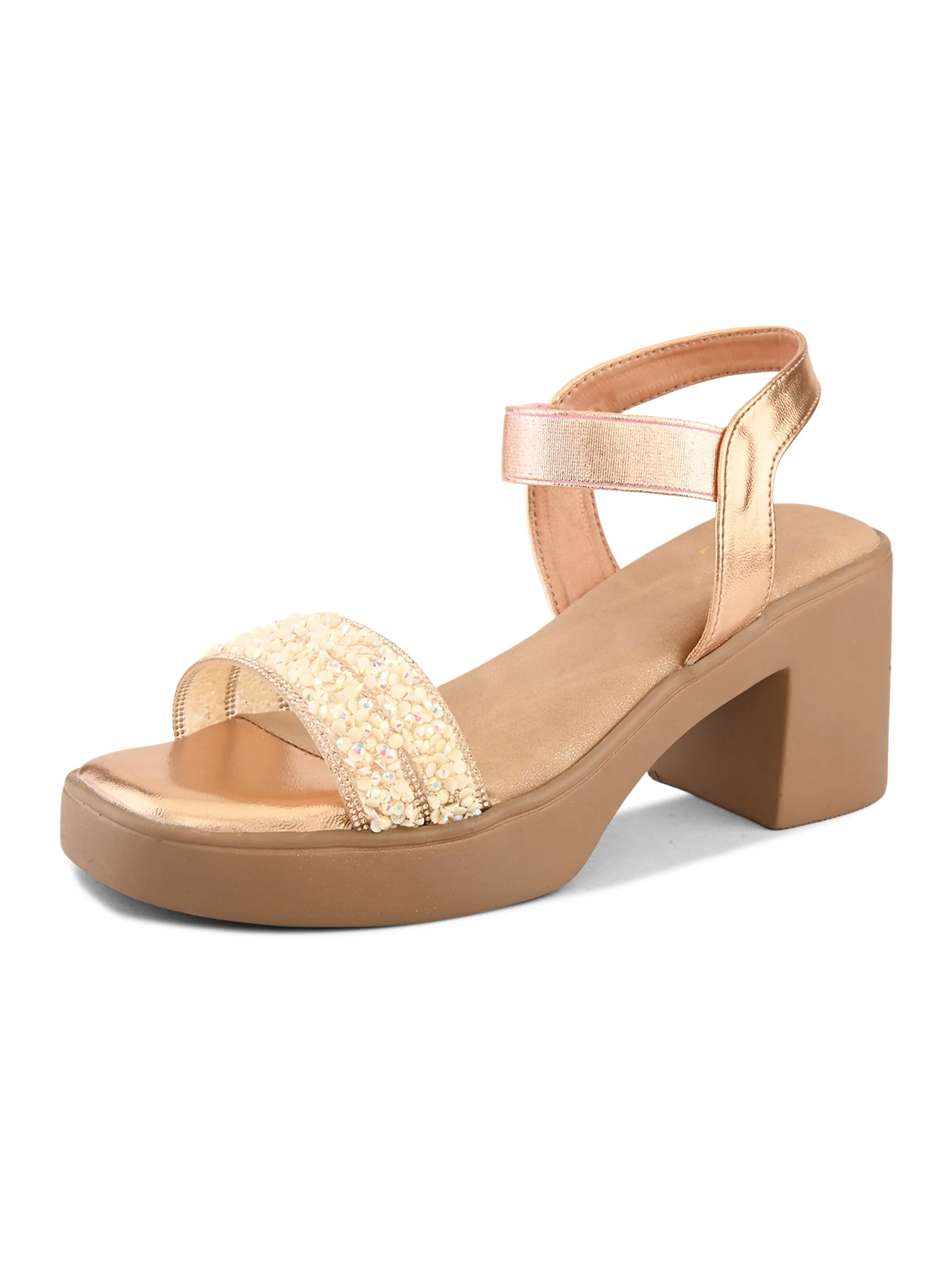 Embellished Beaded Strap Block Heel Sandal