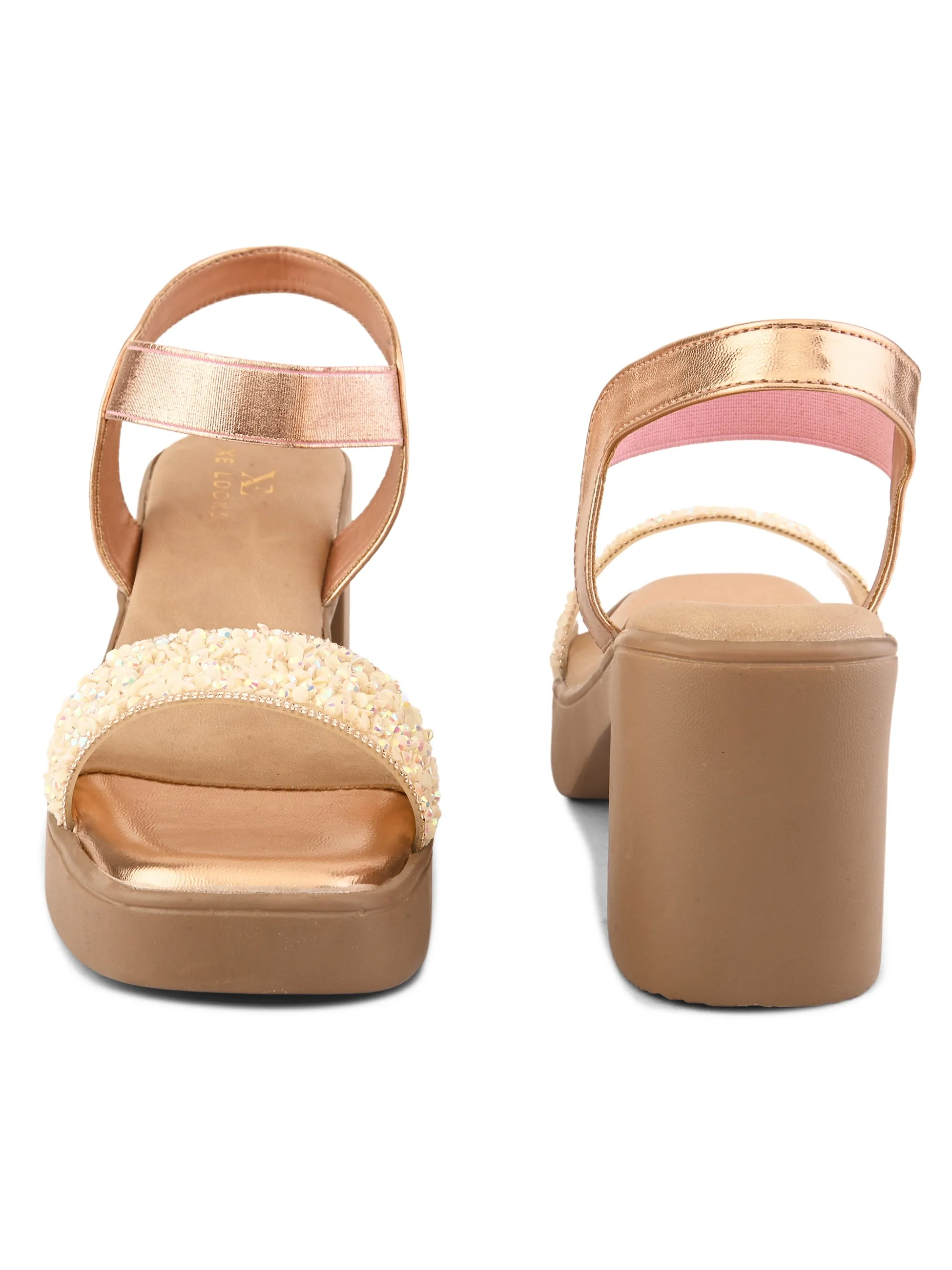 Embellished Beaded Strap Block Heel Sandal