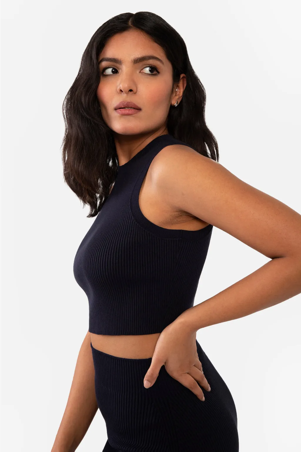 EMMA RIBBED CROP TANK - PEACOCK