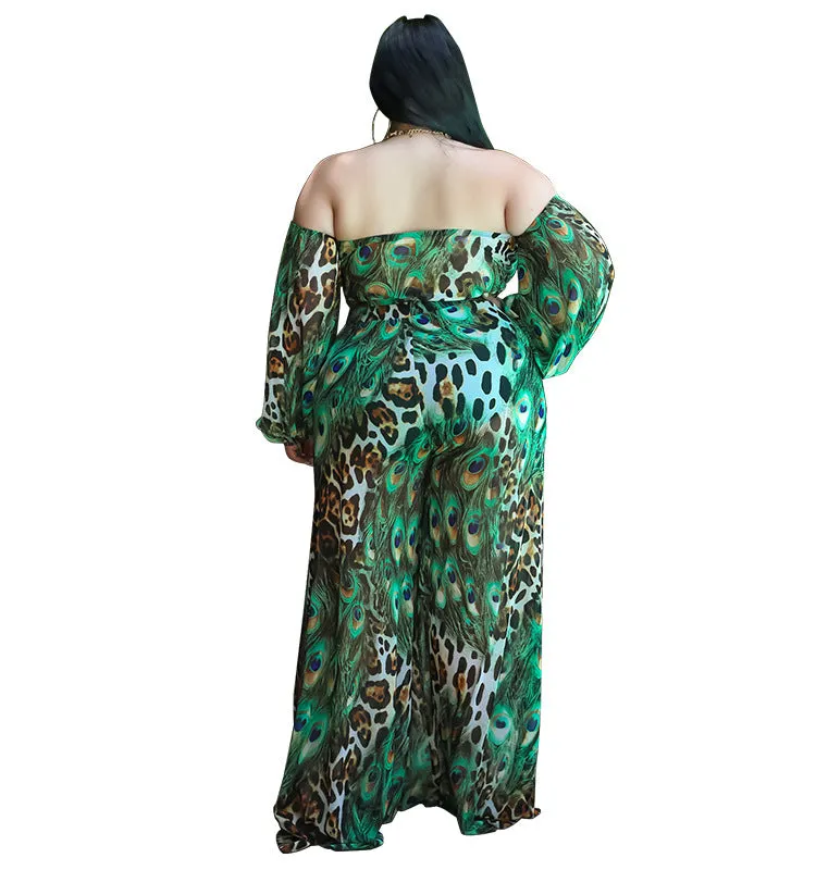 Exotic Peacock and Leopard Print Strapless Two-Piece Set