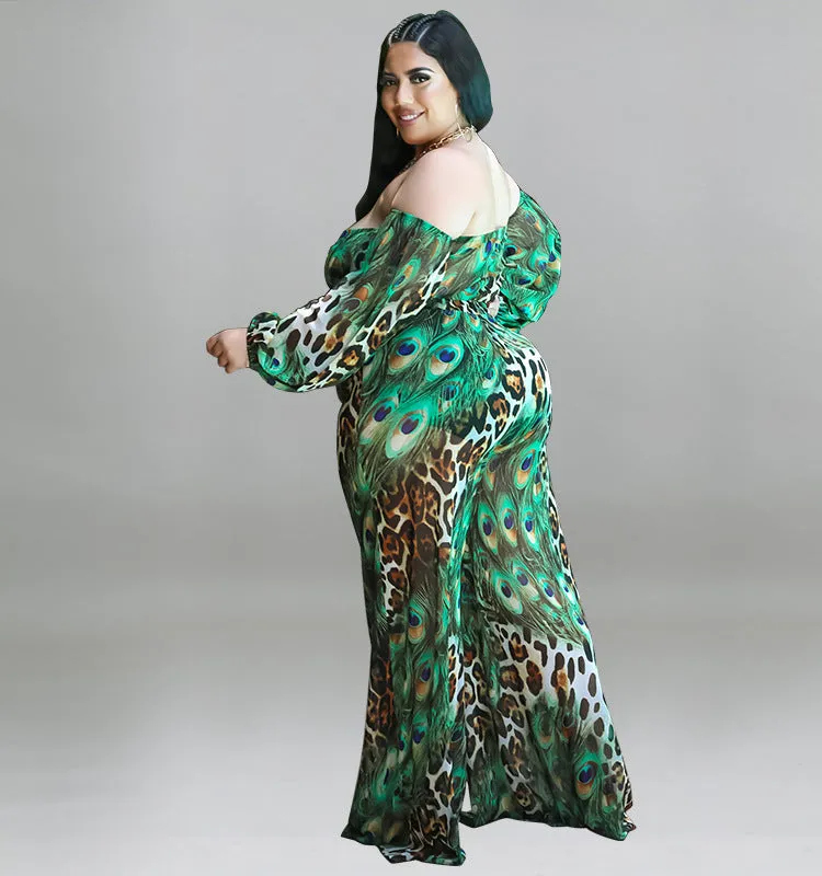 Exotic Peacock and Leopard Print Strapless Two-Piece Set