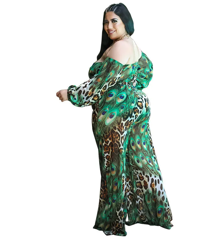 Exotic Peacock and Leopard Print Strapless Two-Piece Set
