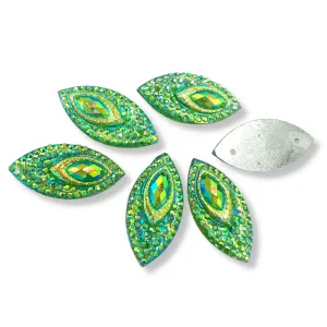 Feather Sew On Navette - LIGHT GREEN AB