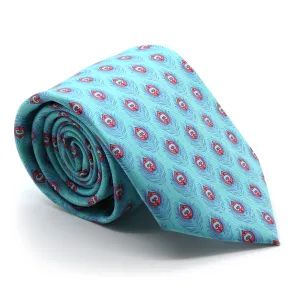 Feather Teal Necktie with Handkerchief Set