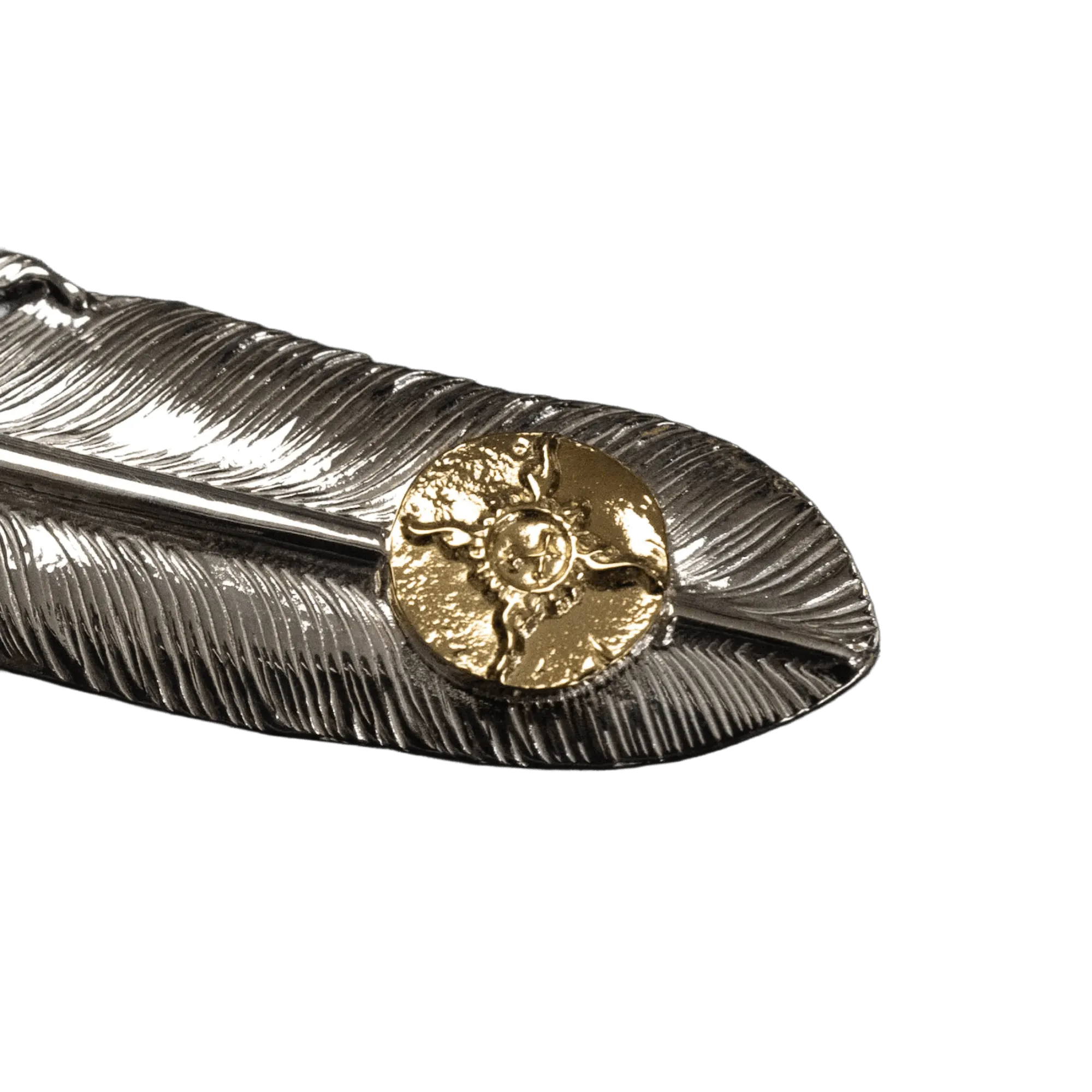 First-Arrow's Large Silver Feather With 18k Sunburst Emblem