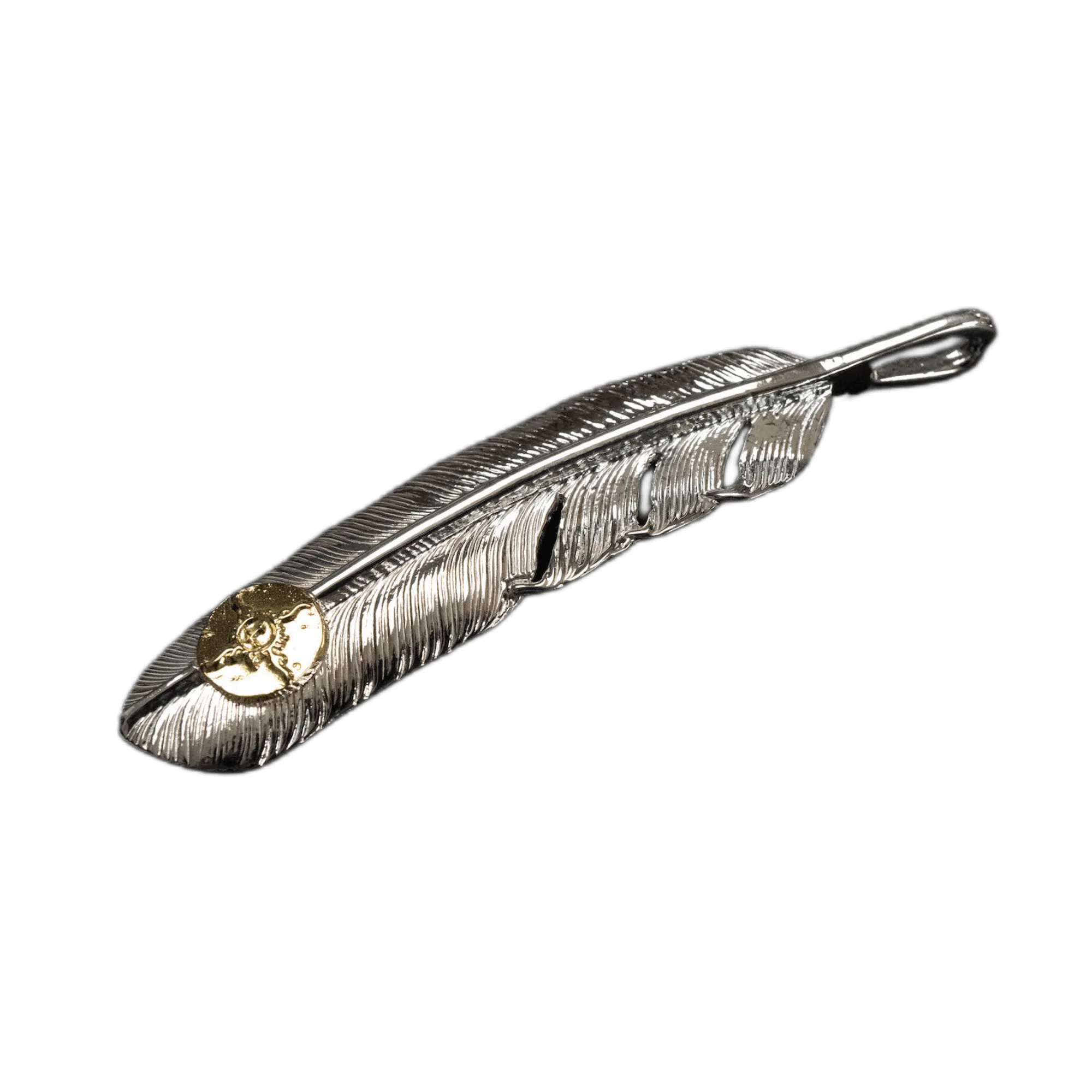 First-Arrow's Large Silver Feather With 18k Sunburst Emblem