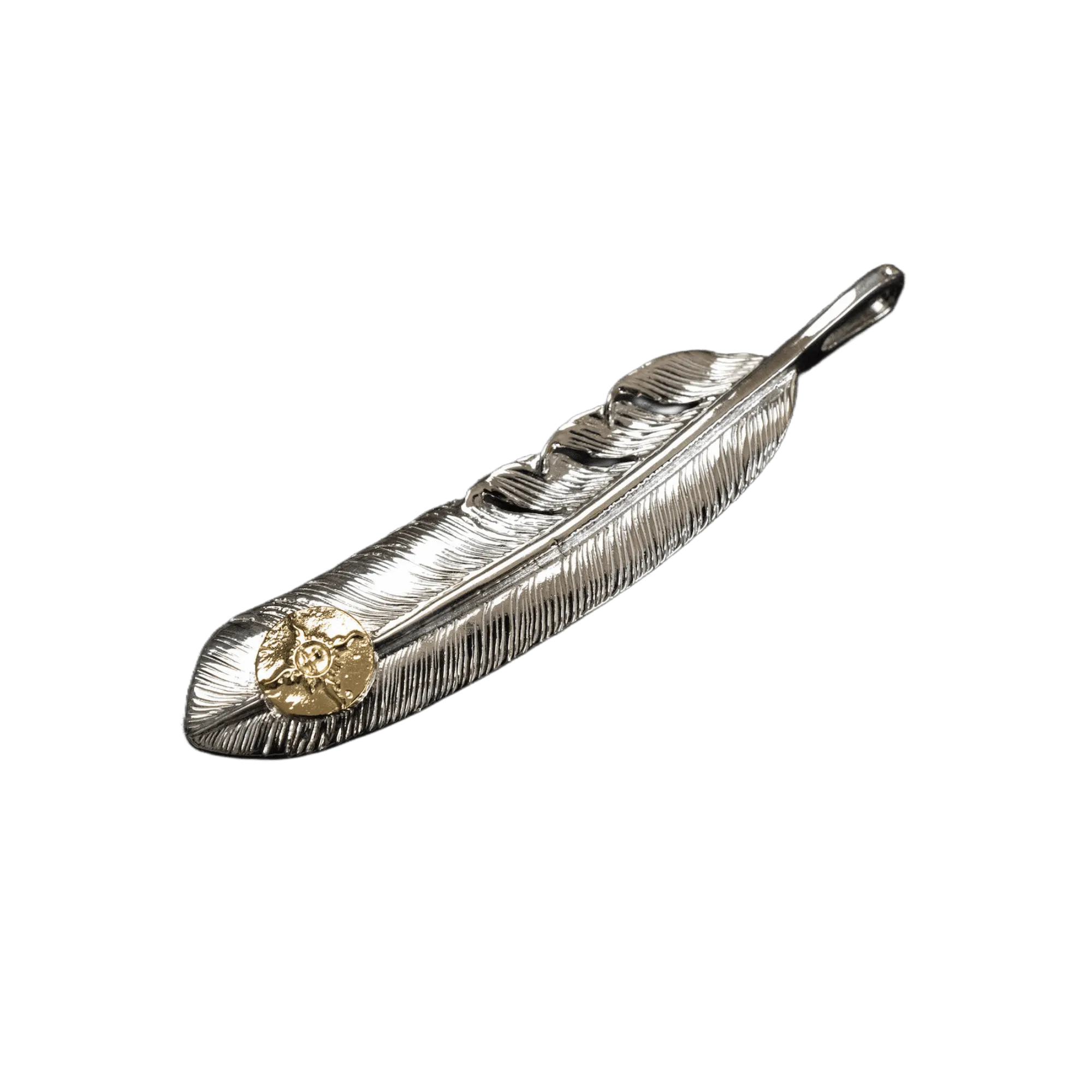 First-Arrow's Large Silver Feather With 18k Sunburst Emblem