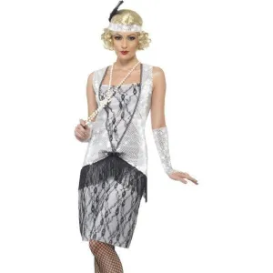 Flapper Costume Adult Silver Black