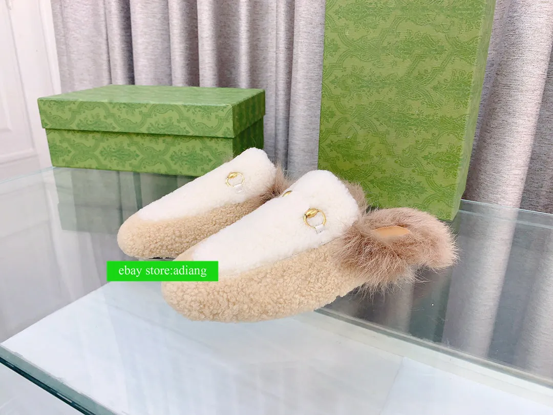 fleece fur warm flats mules grace women classic nice shoes 35-42 2023 high quality