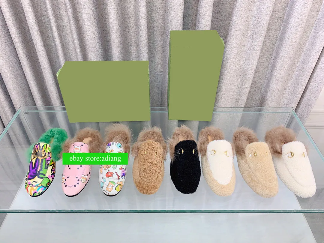 fleece fur warm flats mules grace women classic nice shoes 35-42 2023 high quality