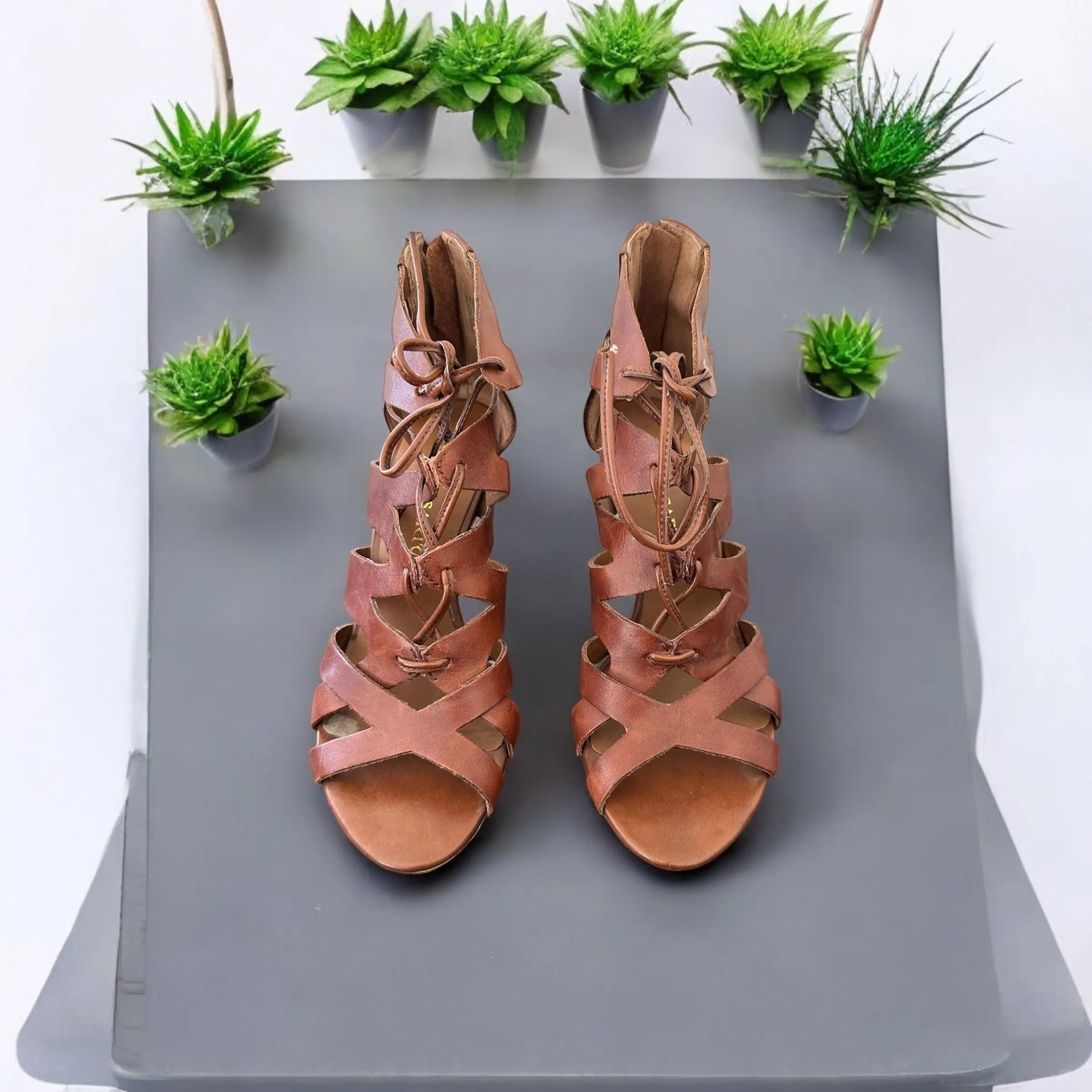 Franco Sarto Leather Heel Sandals Size 8