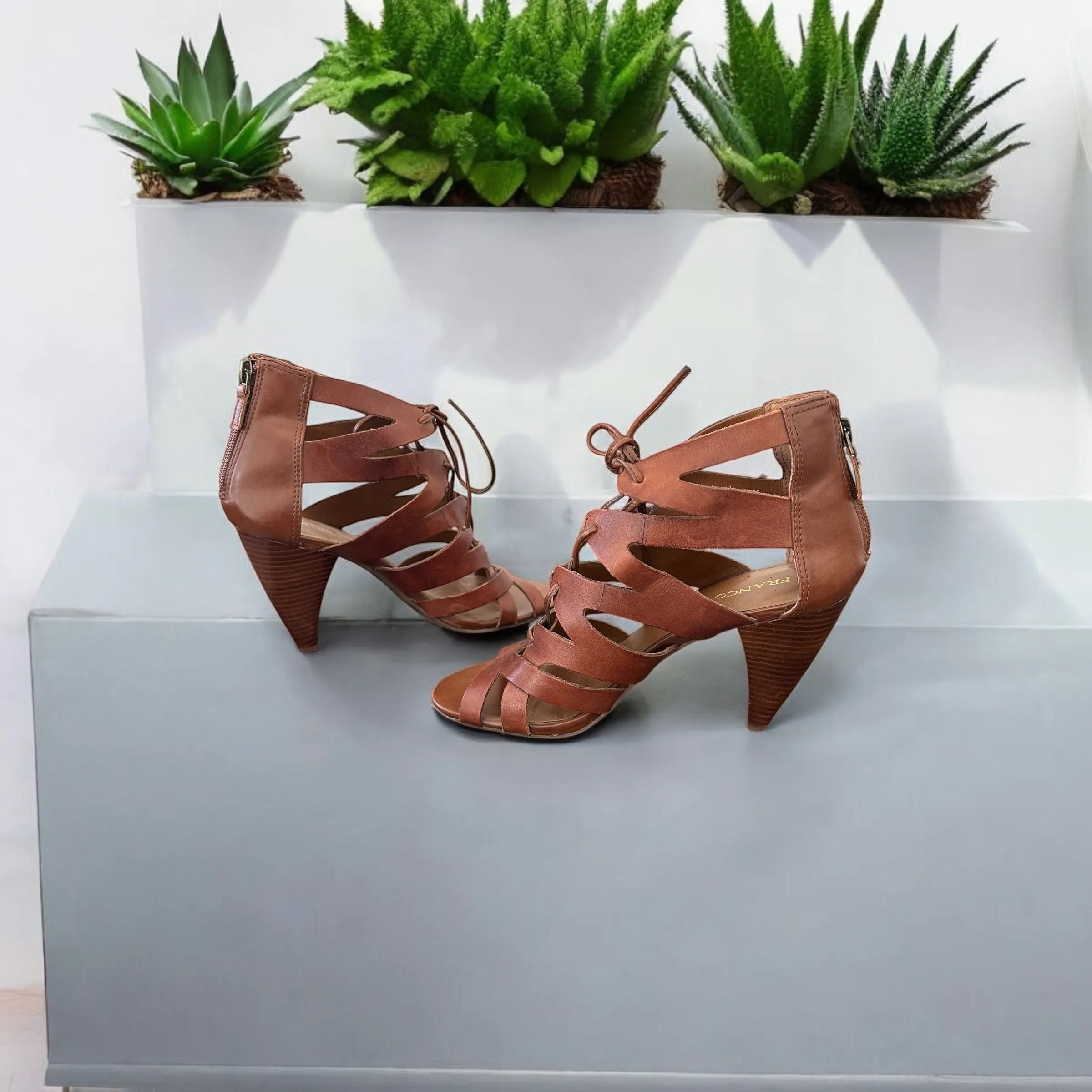 Franco Sarto Leather Heel Sandals Size 8