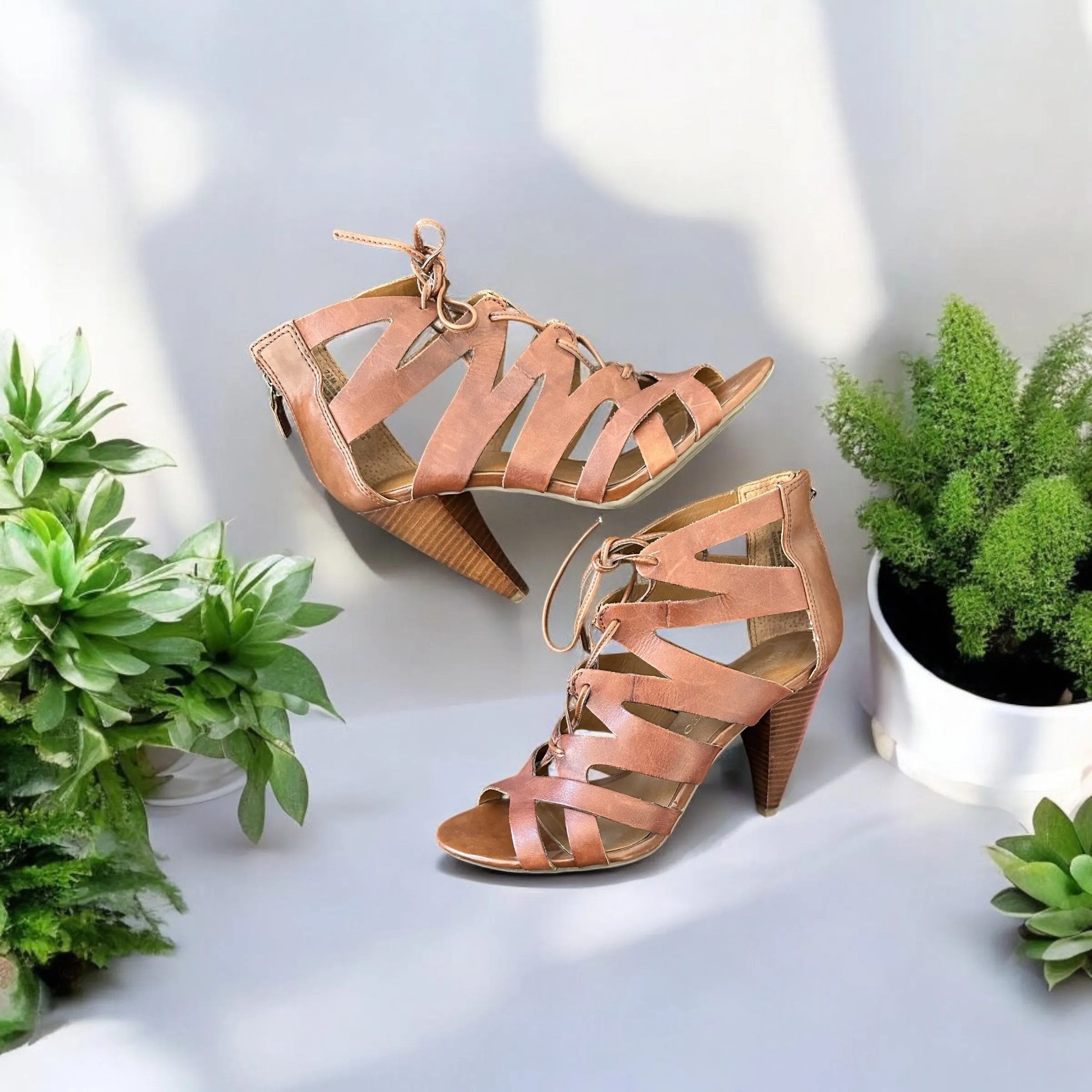 Franco Sarto Leather Heel Sandals Size 8