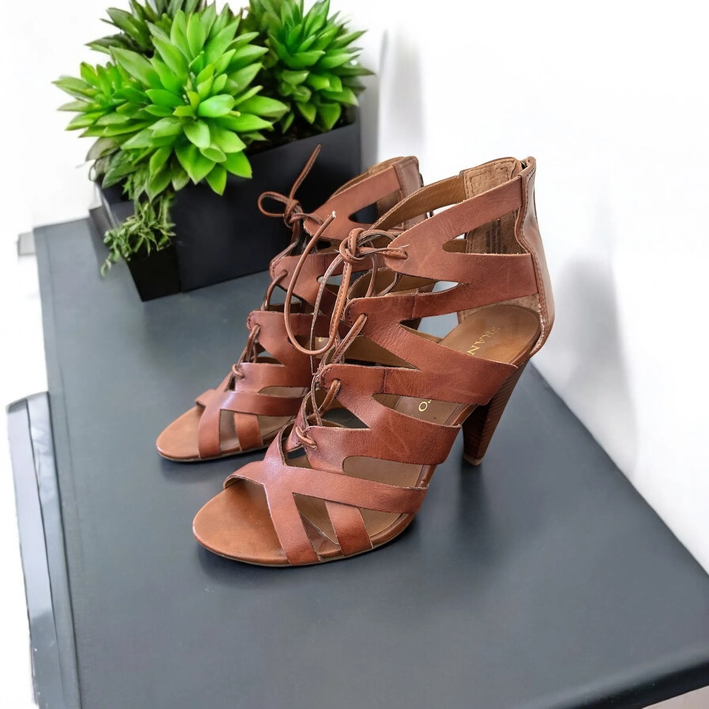 Franco Sarto Leather Heel Sandals Size 8