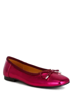 Glinda Metallic Bow Ballerinas – Crinkled Vegan Leather, Flat Shoes, Cushioned Comfort