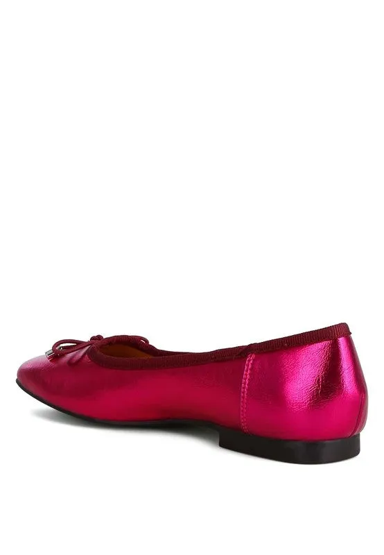 Glinda Metallic Bow Ballerinas – Crinkled Vegan Leather, Flat Shoes, Cushioned Comfort