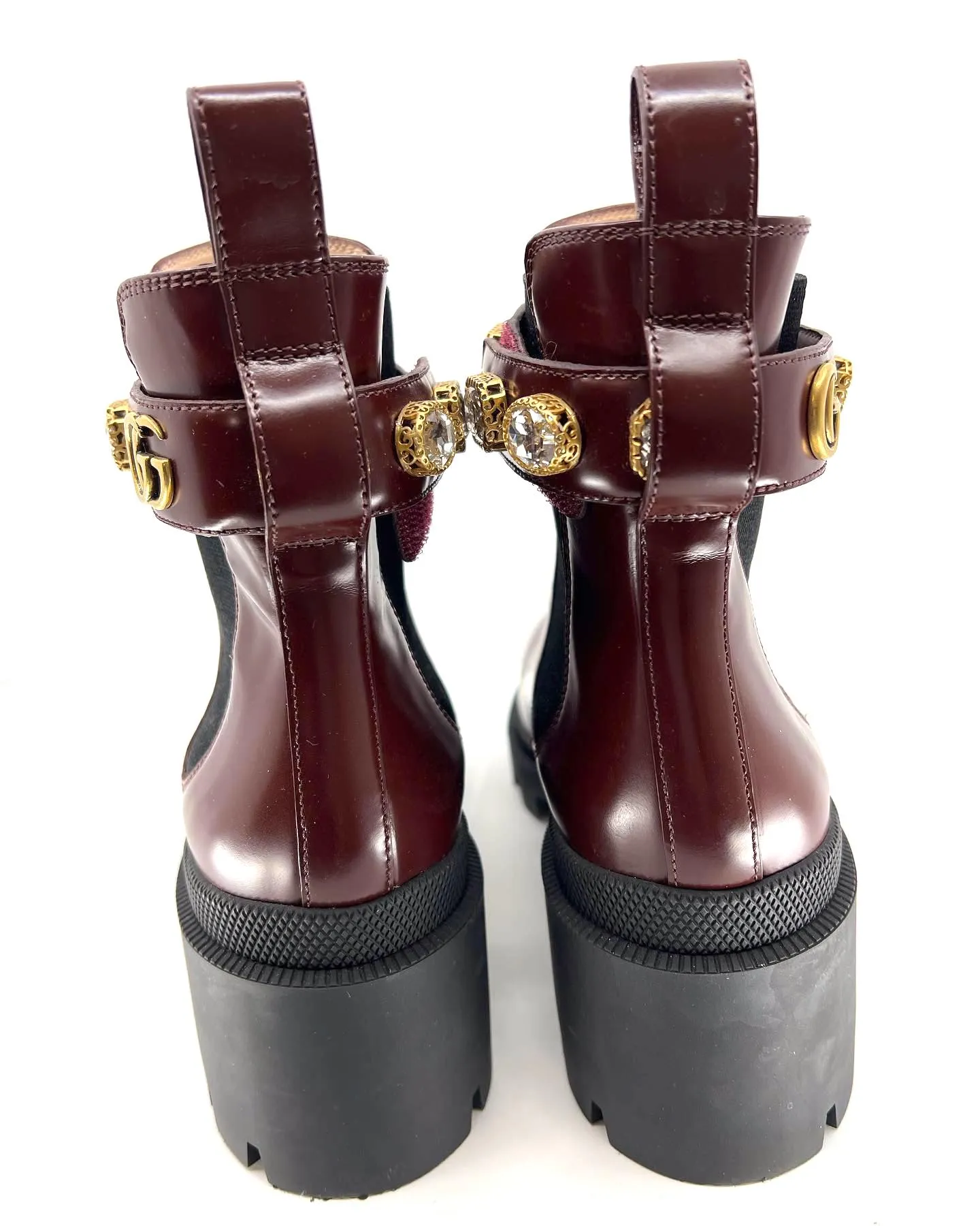 GUCCI GG CRYSTAL TRIP LEATHER CHELSEA ANKLE BOOTS
