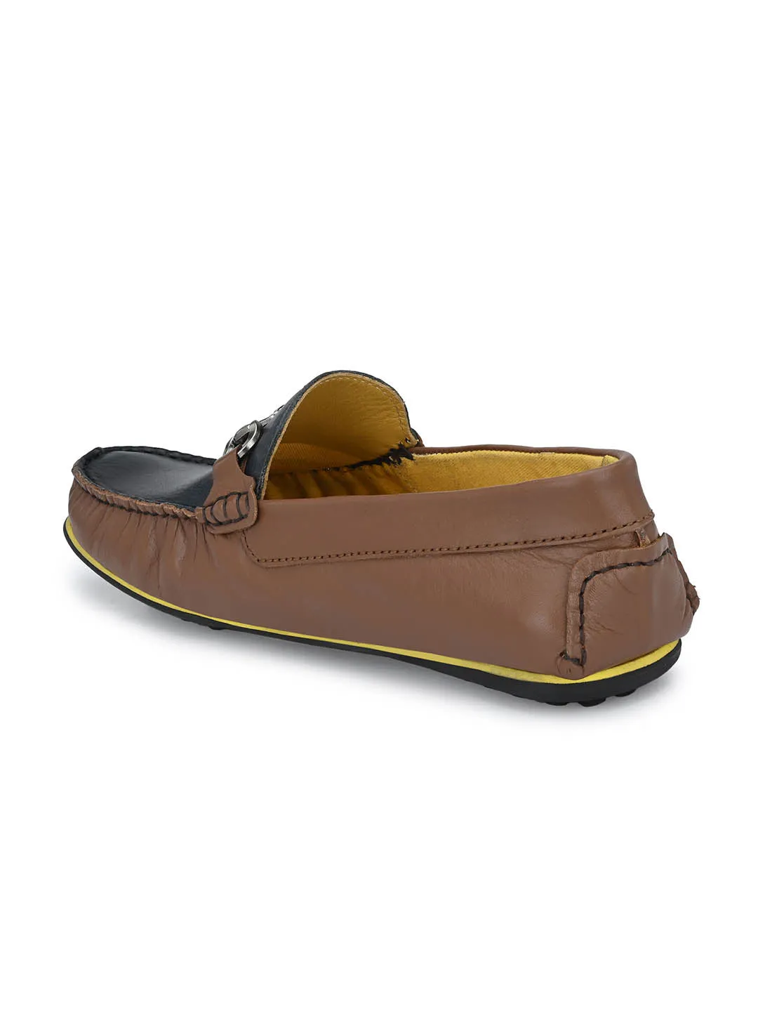 Hitz Men's Brown Leather Slip-On Loafers Shoes