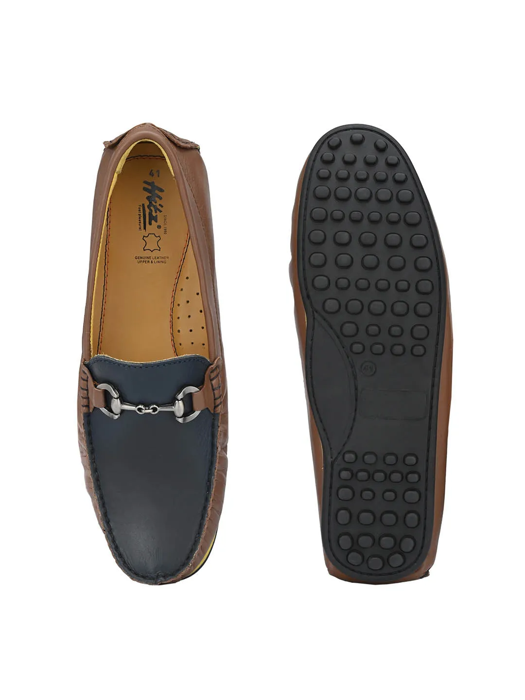Hitz Men's Brown Leather Slip-On Loafers Shoes