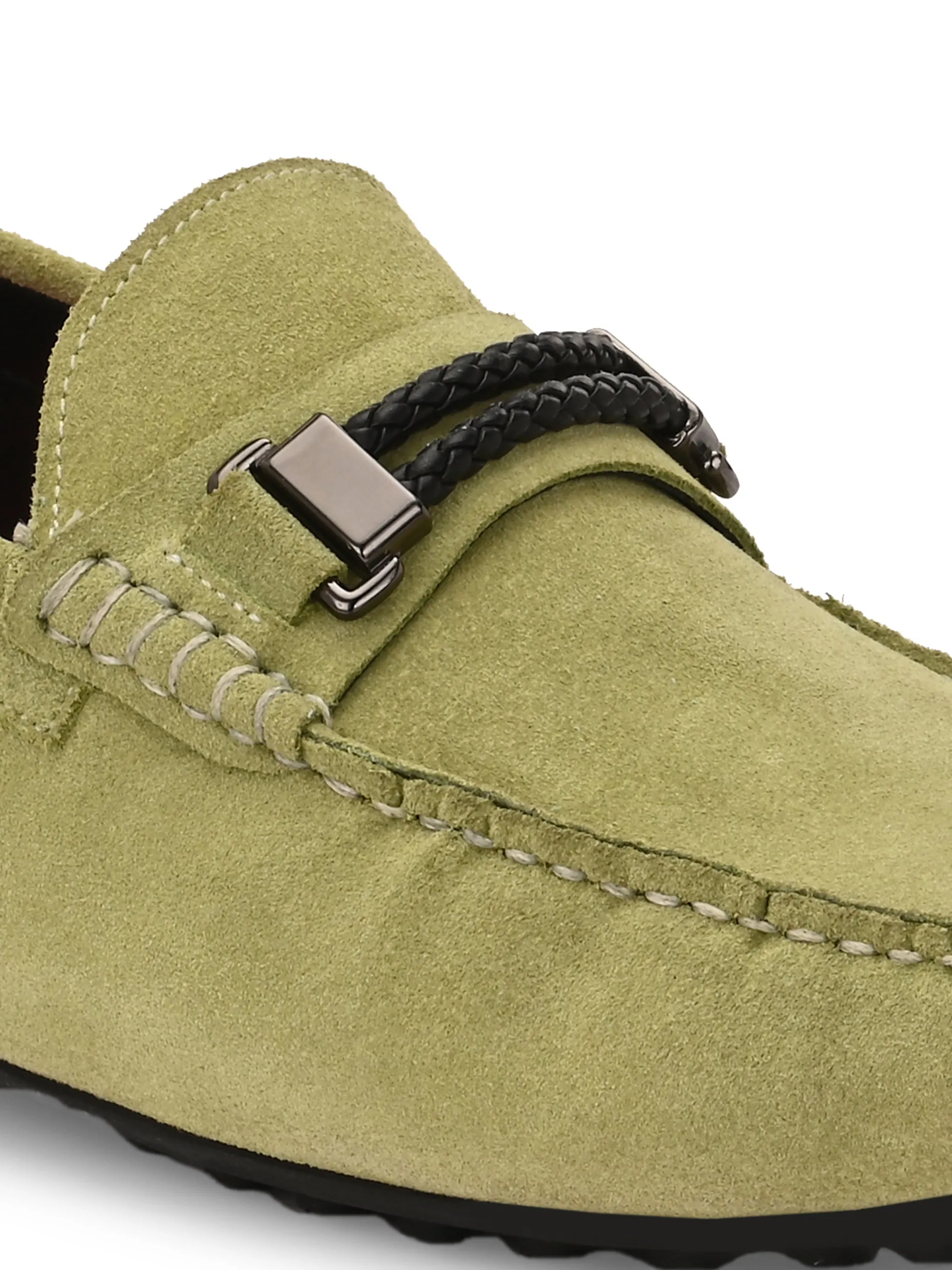 Hitz Men's Green Leather Casual Loafers