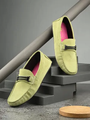 Hitz Men's Green Leather Casual Loafers