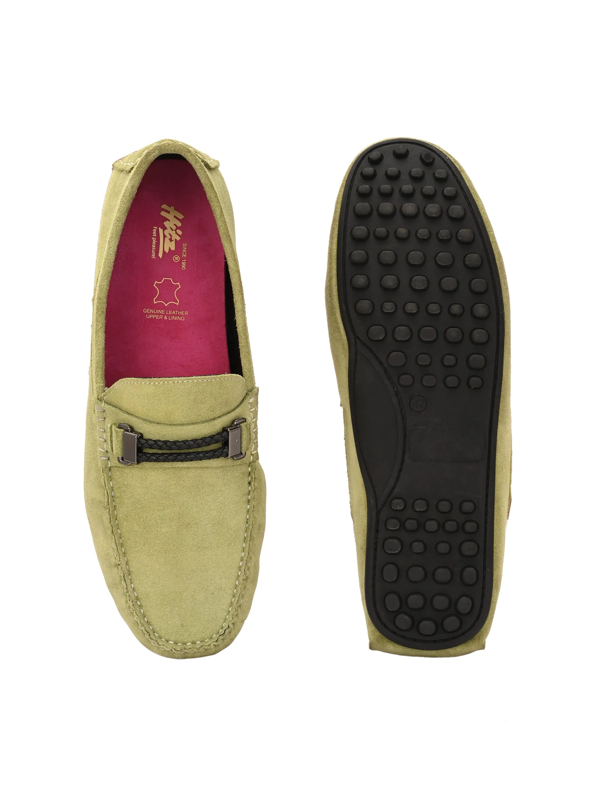 Hitz Men's Green Leather Casual Loafers