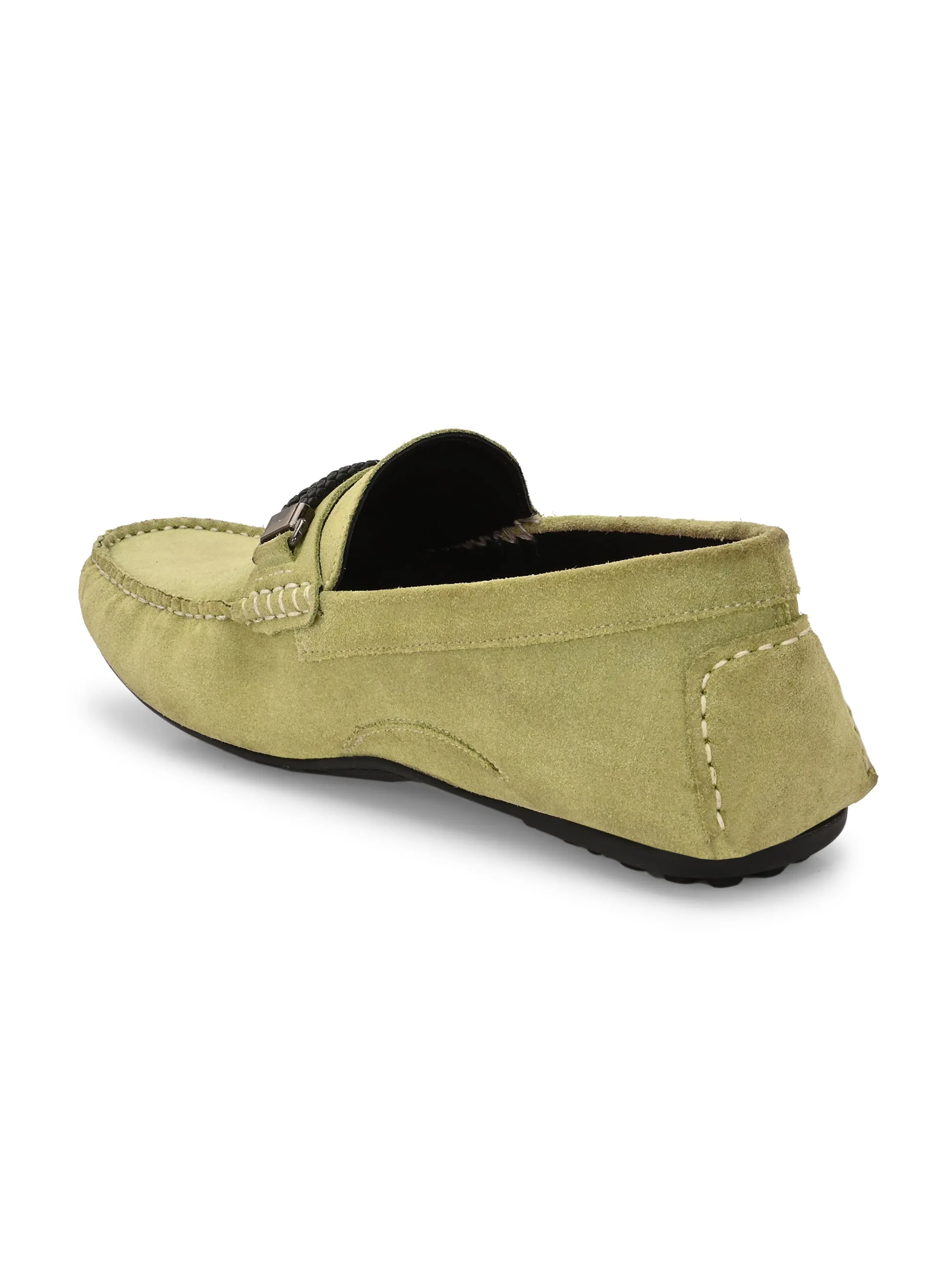 Hitz Men's Green Leather Casual Loafers