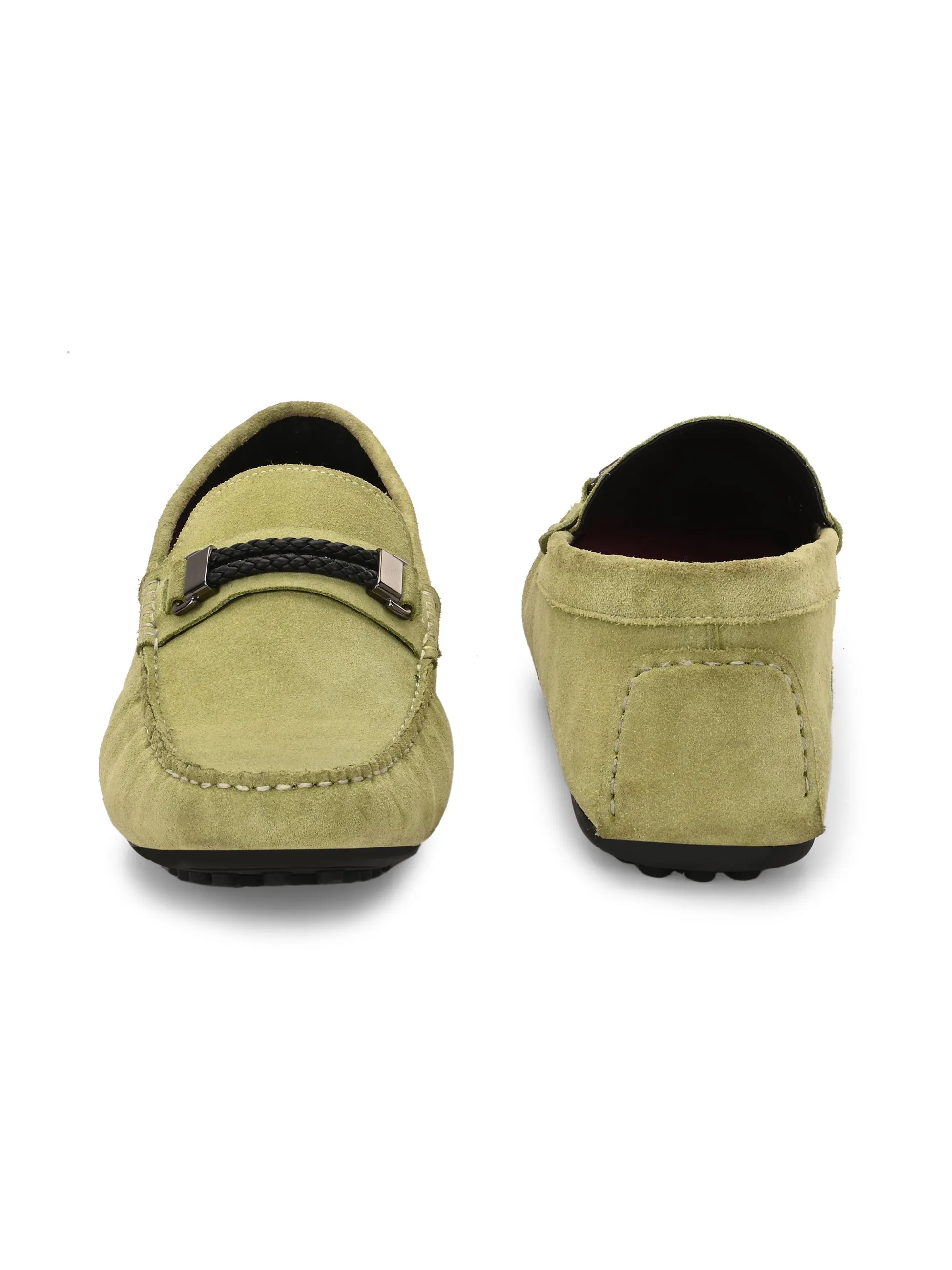 Hitz Men's Green Leather Casual Loafers