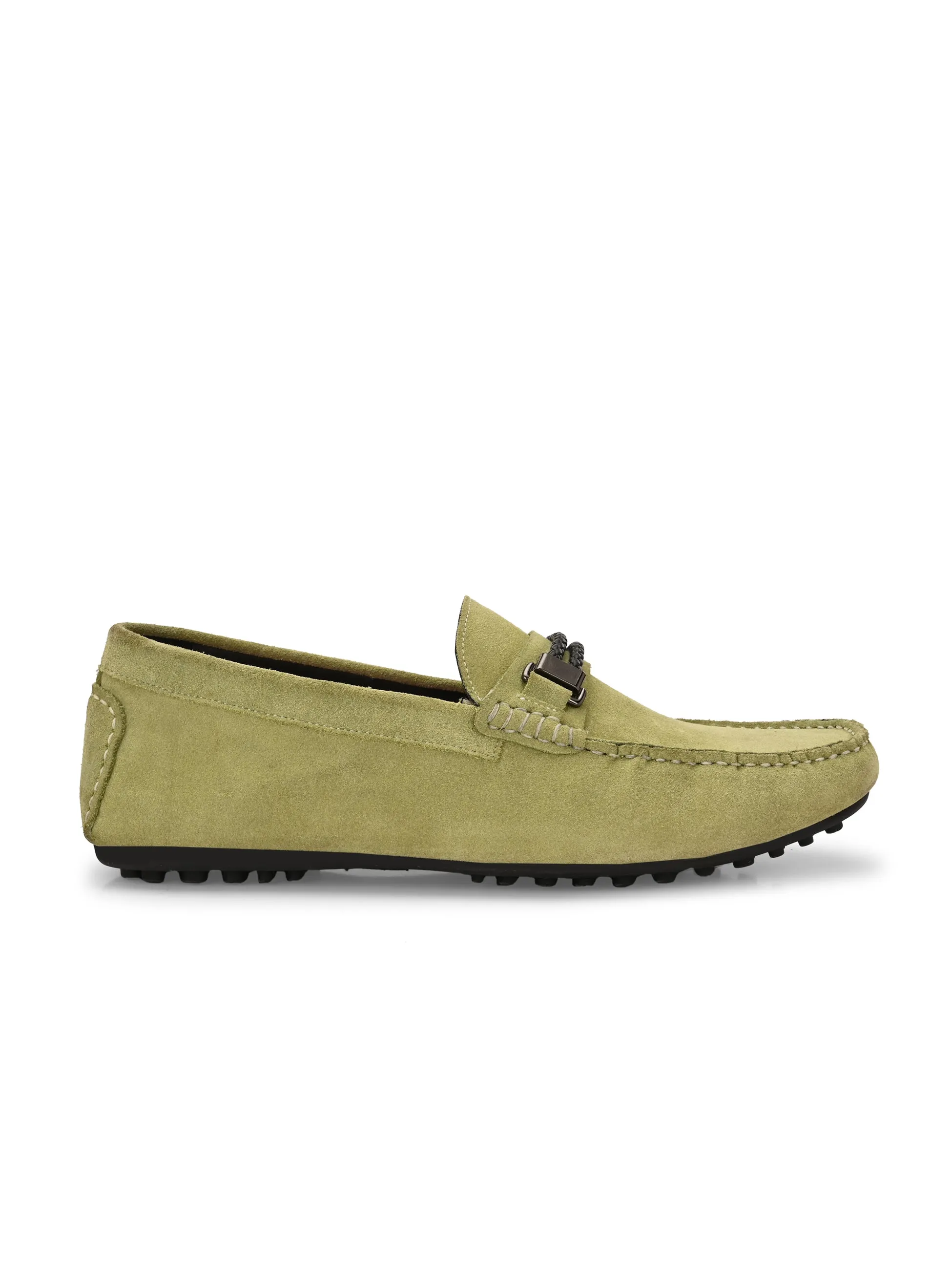 Hitz Men's Green Leather Casual Loafers
