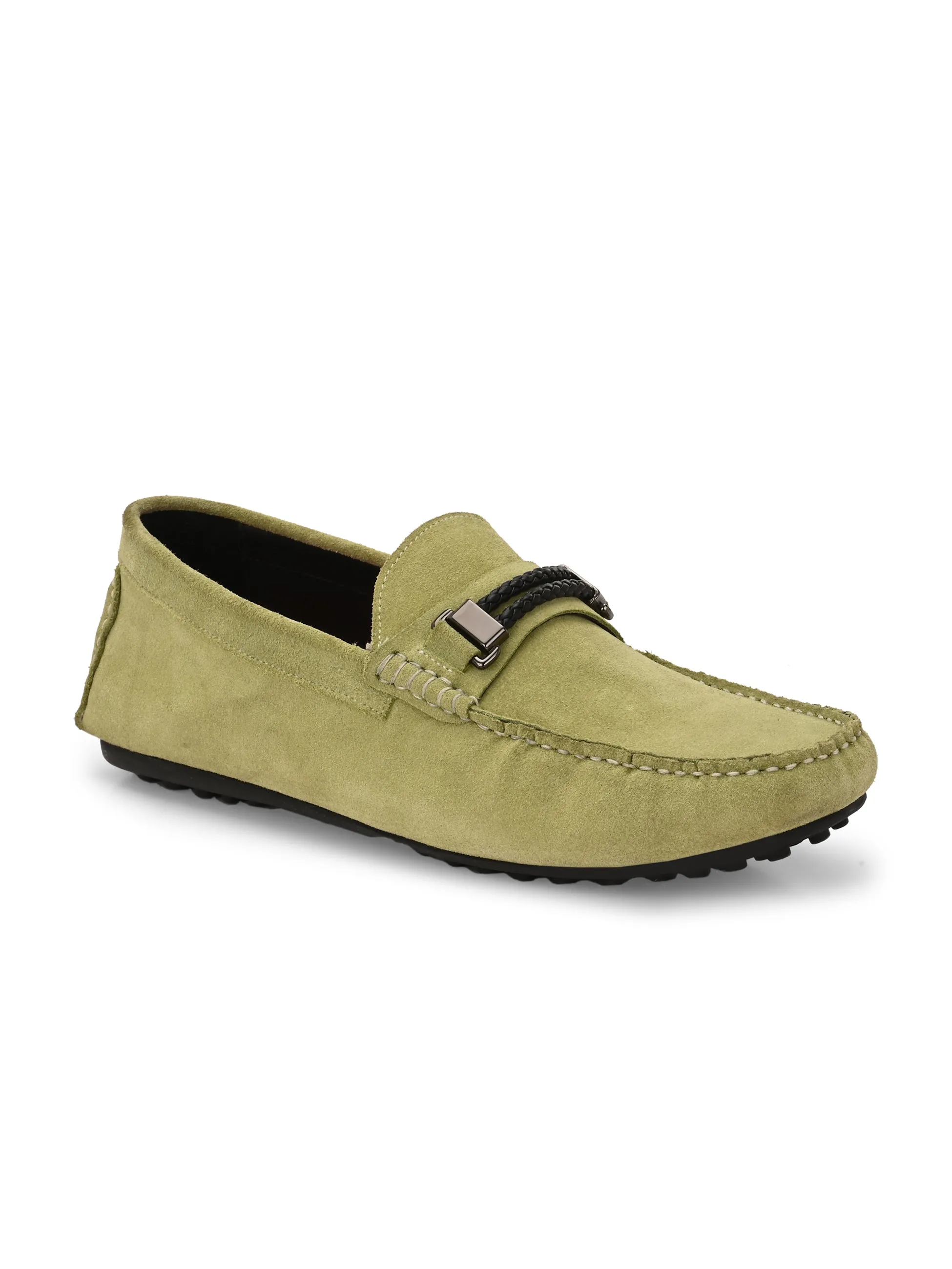 Hitz Men's Green Leather Casual Loafers