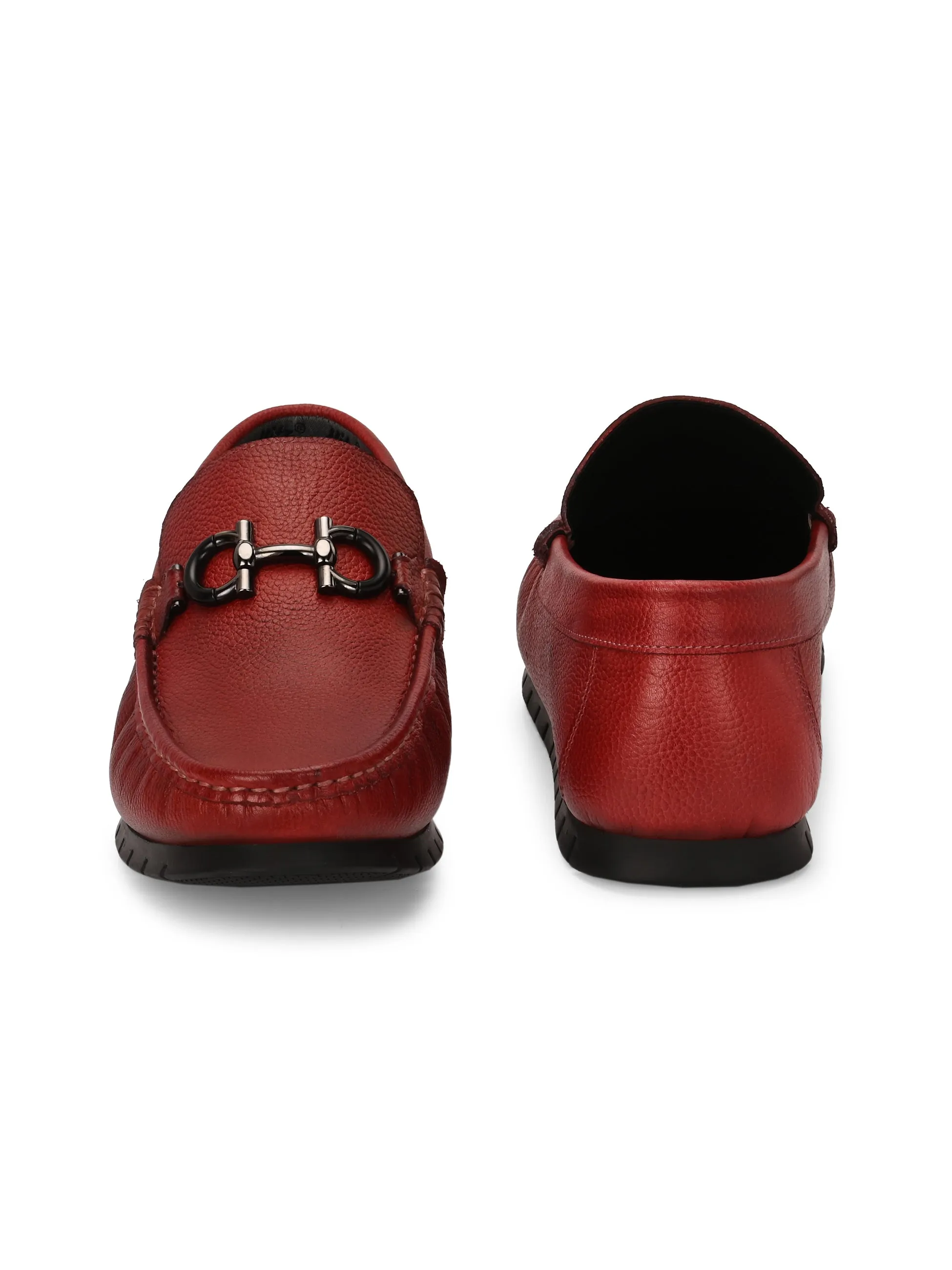 Hitz Men's Red Leather Casual Loafers
