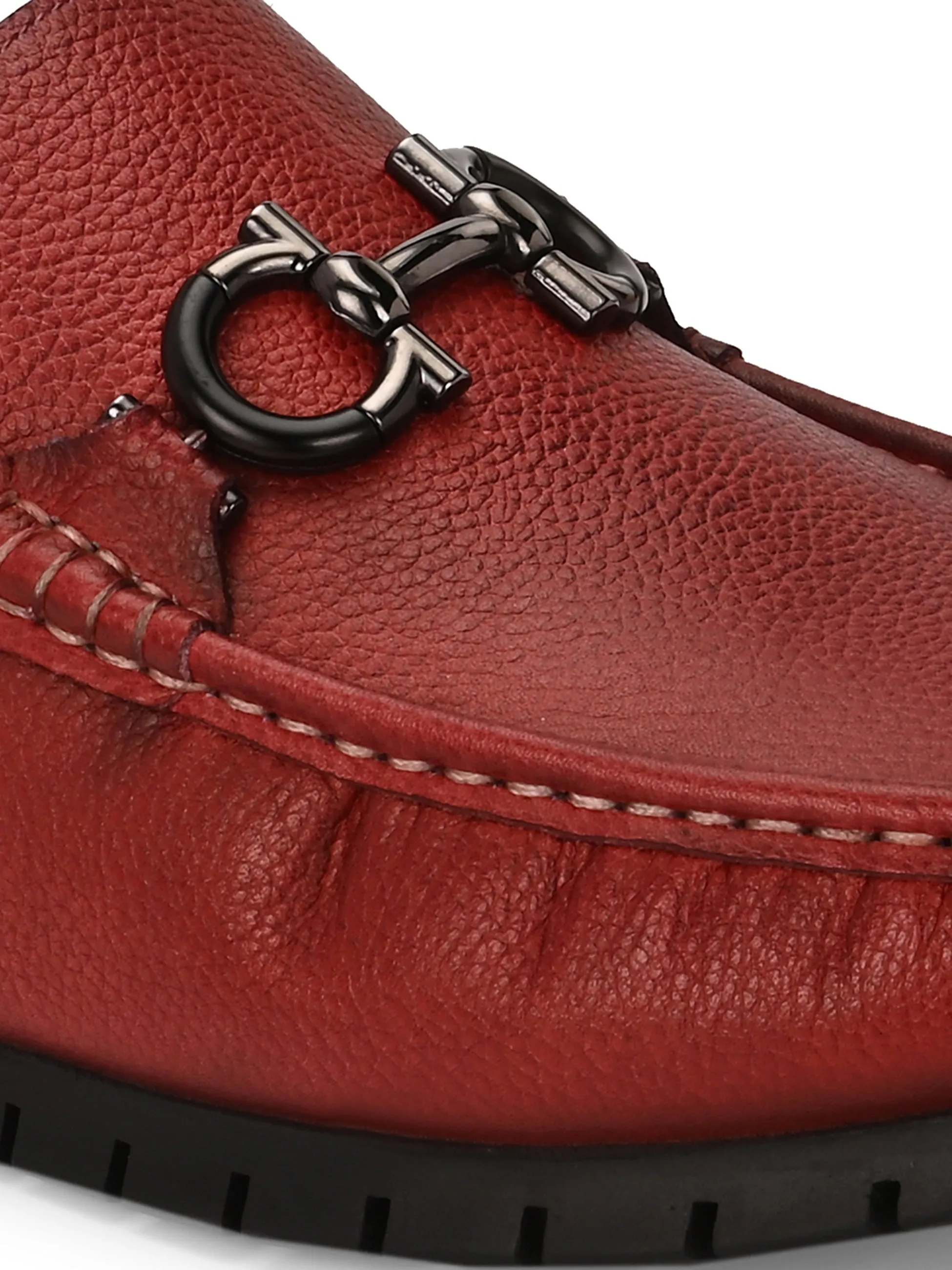 Hitz Men's Red Leather Casual Loafers