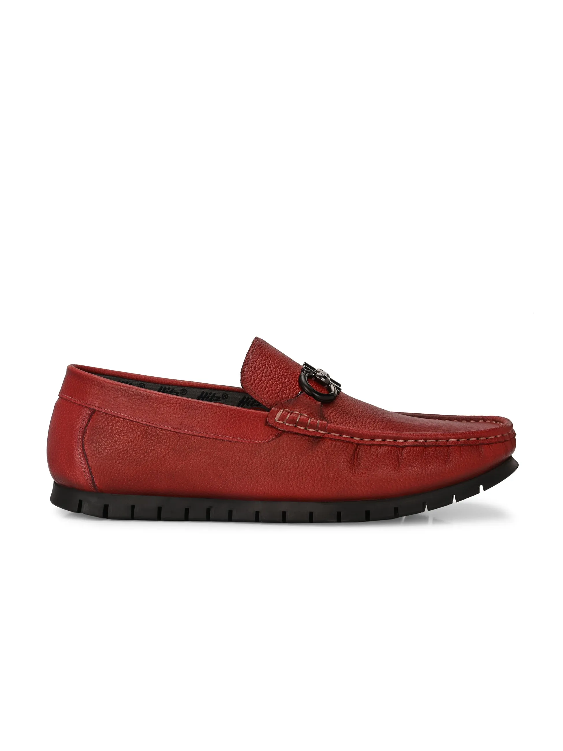 Hitz Men's Red Leather Casual Loafers