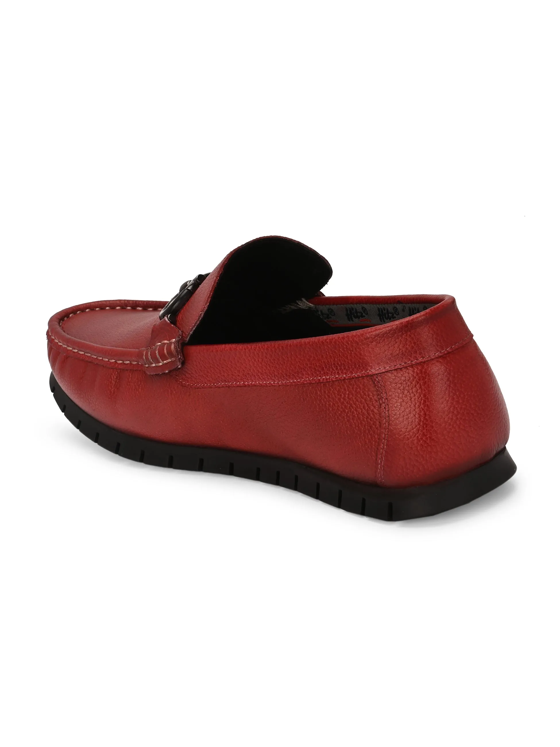 Hitz Men's Red Leather Casual Loafers
