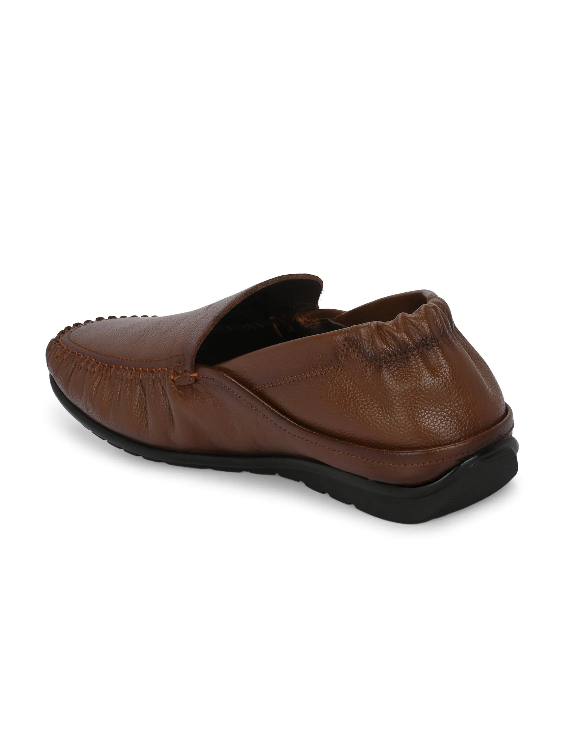 Hitz Men's Tan Leather Slip-On Comfort Loafer Shoes