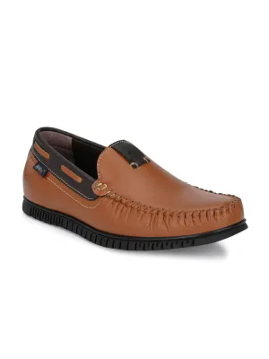 Hitz Men's Tan Synthetic Slip-On Casual Boat Shoes