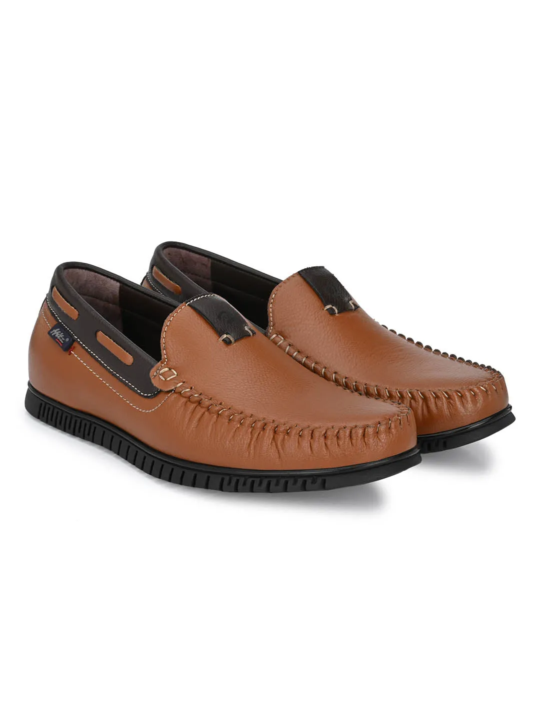 Hitz Men's Tan Synthetic Slip-On Casual Boat Shoes