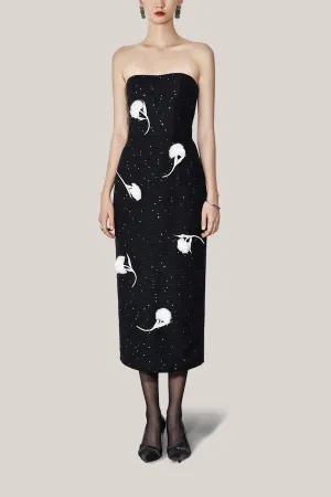 HOBB • Leila Strapless Flower Applique Tweed Midi Dress