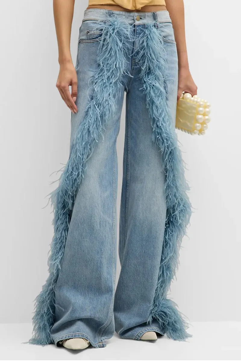 HPU1019 Feathered Flare Statement Jeans Pant