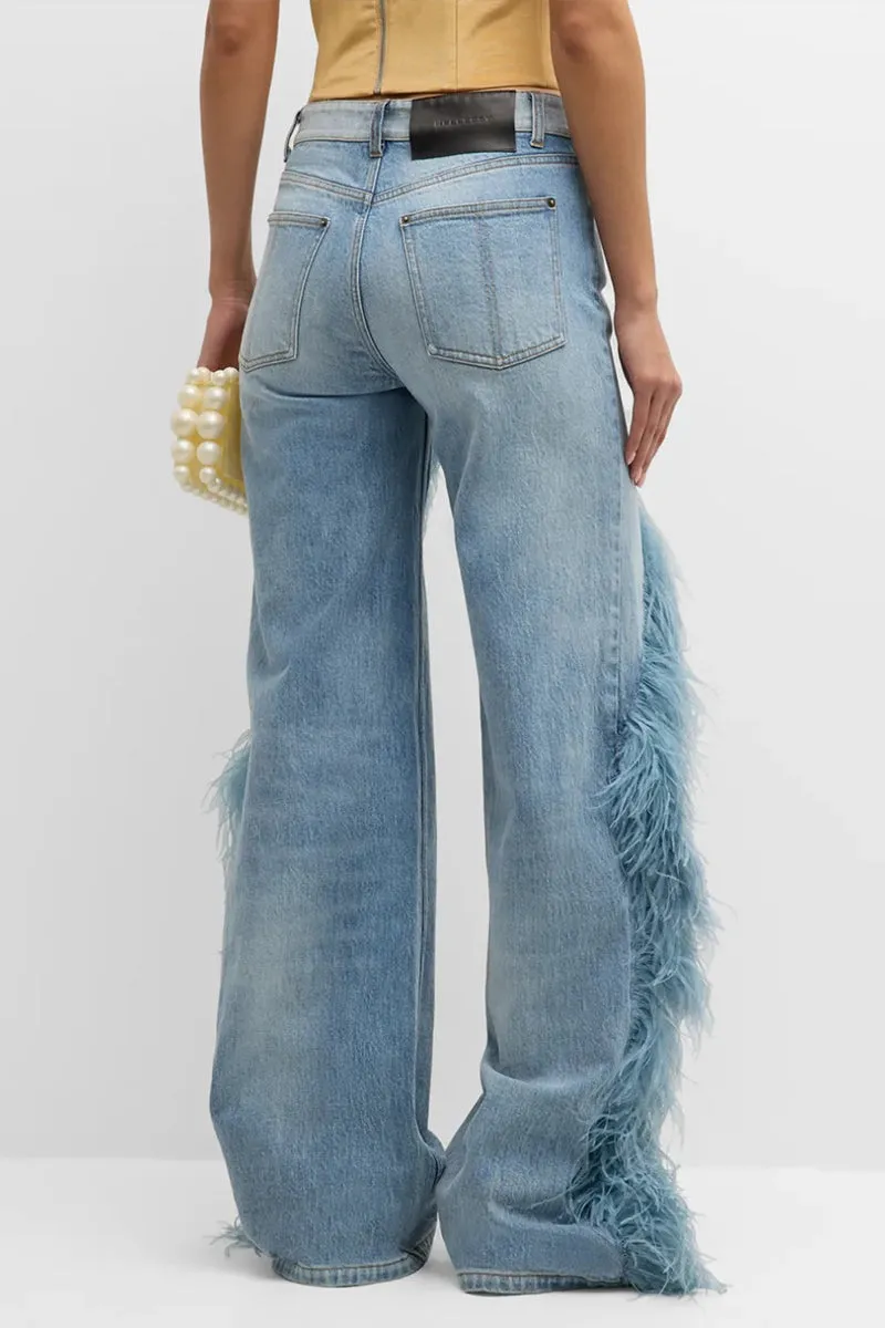 HPU1019 Feathered Flare Statement Jeans Pant