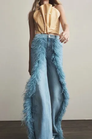 HPU1019 Feathered Flare Statement Jeans Pant